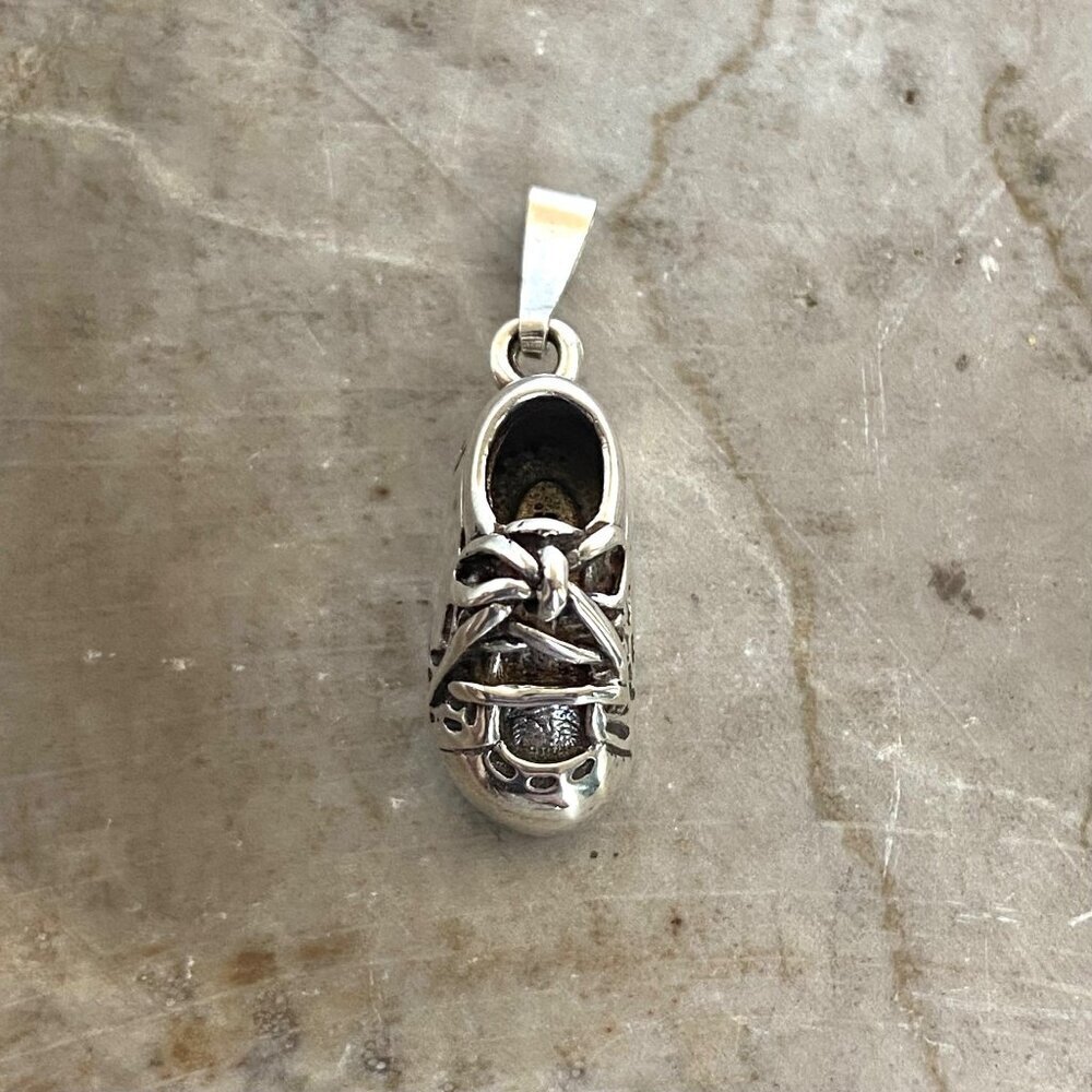 VTG Sterling Silver 925 Blank Engraveable Unisex Baby Shoe Pendant Charm